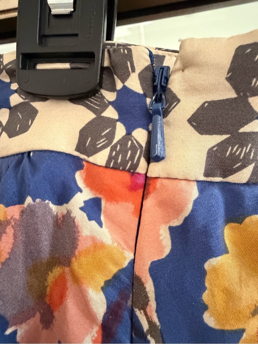 Silk Floral Midi Skirt in Navy with Multicolor Blooms - Picture 3 of 5